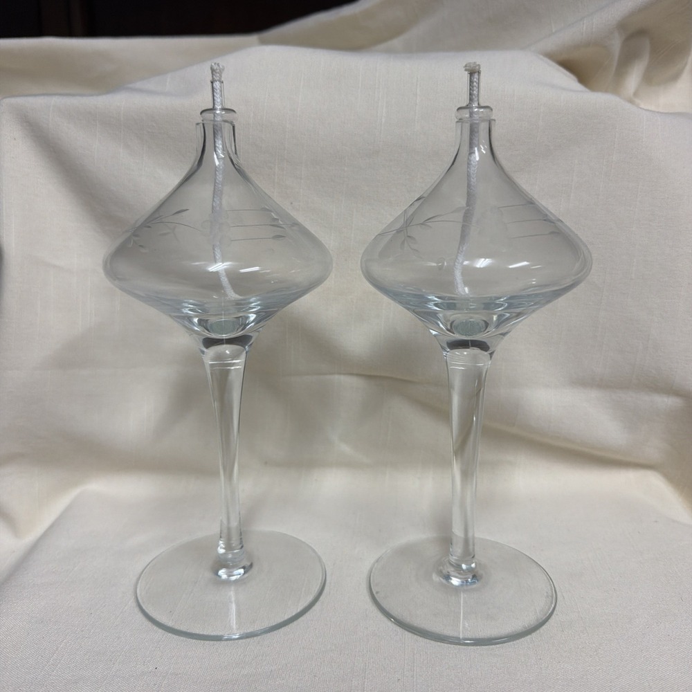 Vintage Princess House Heritage Etched Oil Lamps Set Of 2